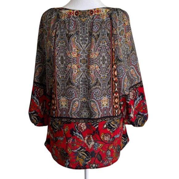 Anthropologie Fig and Flower Women's 1X Aztec Floral Print Button Top 3/4 Sleeve - Picture 2 of 11